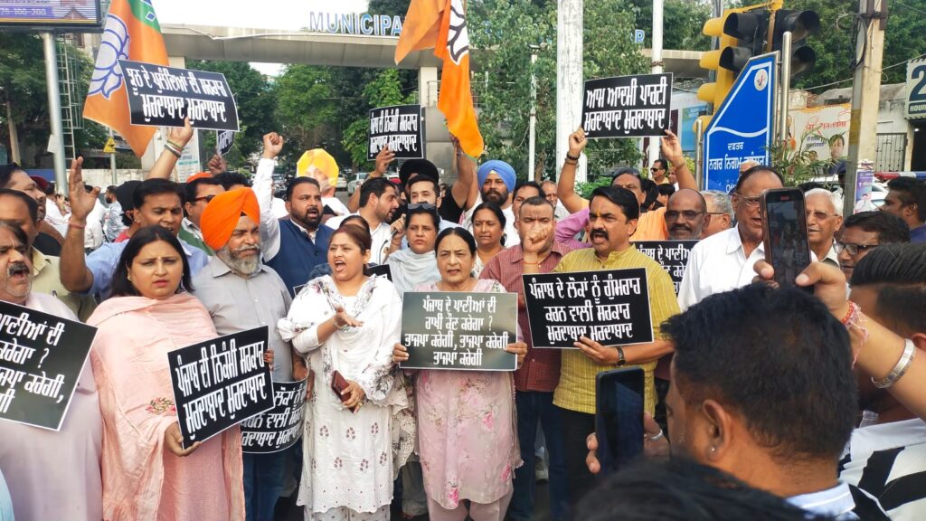 भाजपा ने पानी के मुद्दे पर पंजाब के लोगों को गुमराह कर रही मान सरकार का पुतला फूंका